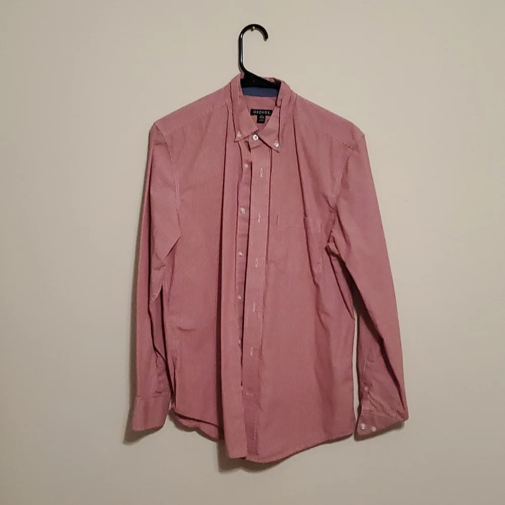 George Mens red and white checkered long sleeve button up dress shirt - Picture 1 of 6